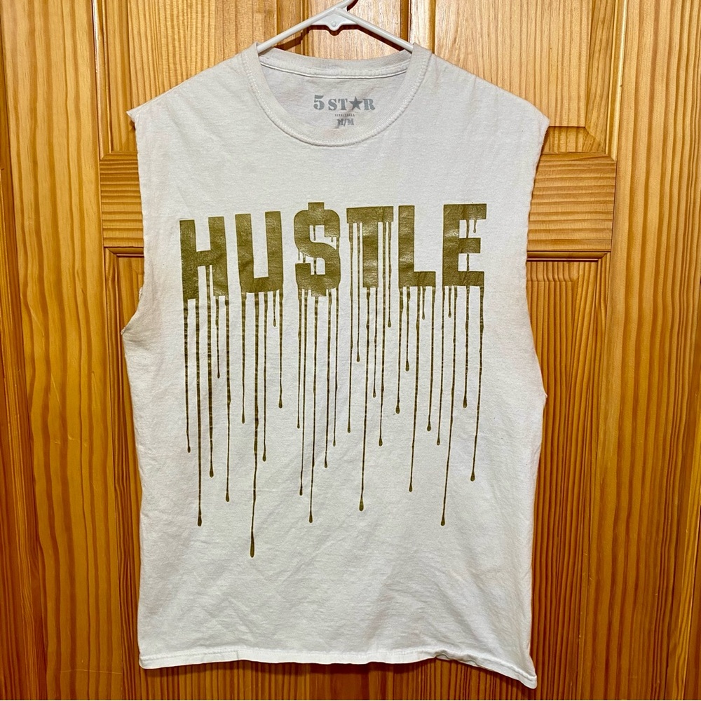 Gold and White Hustle Sleeveless Tee
